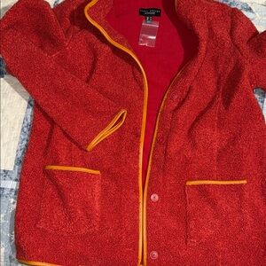 Susan Graver deep Red Jacket with tan  Accents
